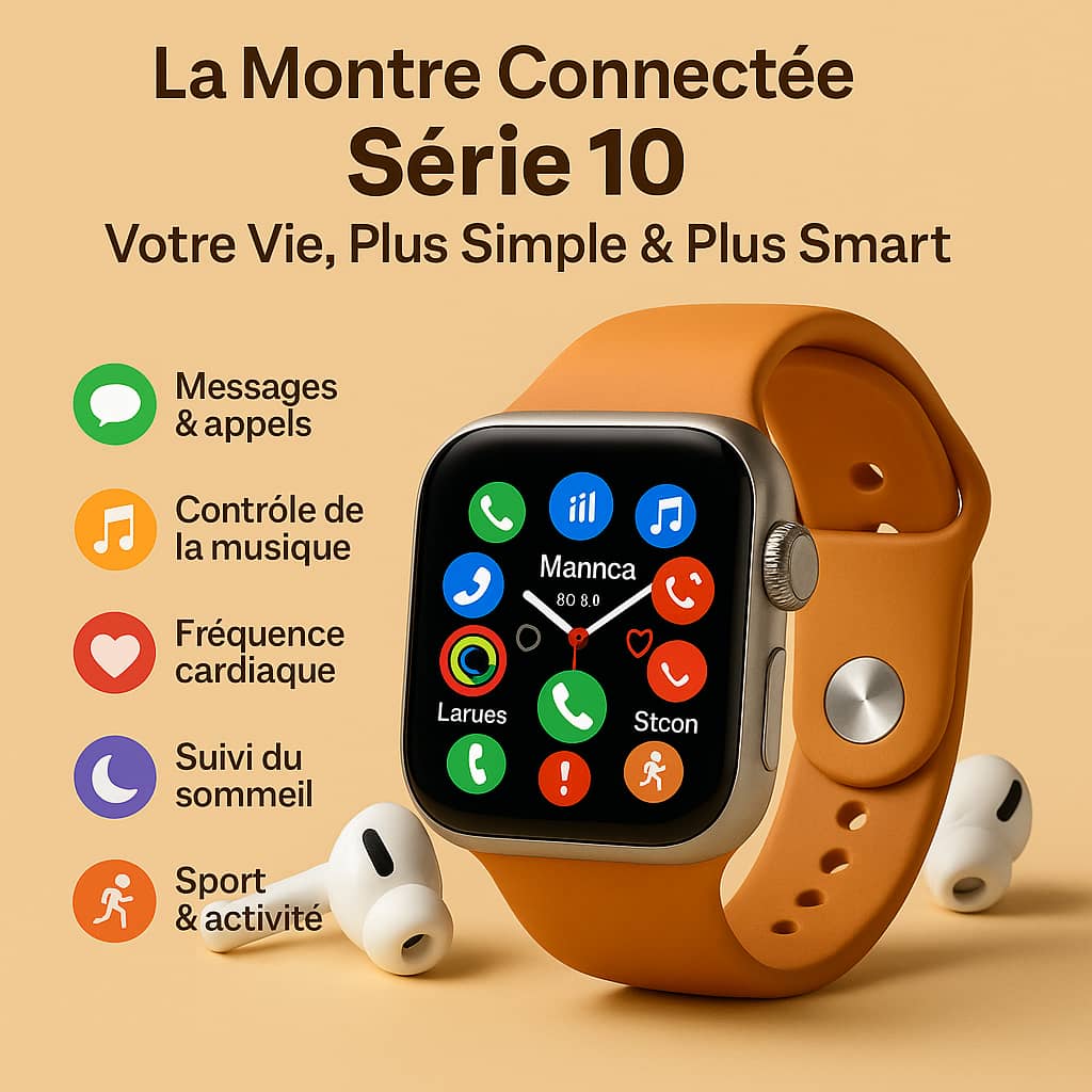Luxe Connect™ – Montre Intelligente Série 10 + Écouteurs Sans Fil ✨ Le combo le plus vendu en Côte d’Ivoire – Paiement à la livraison