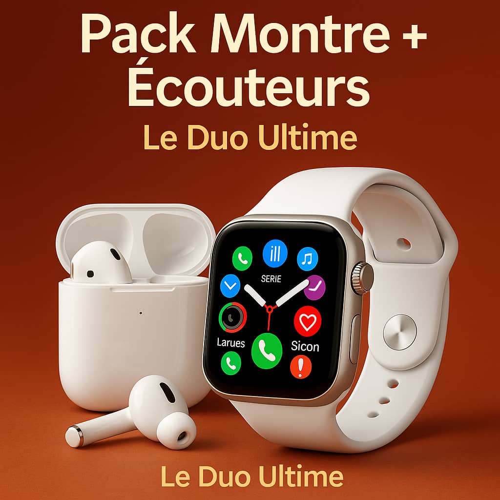 Luxe Connect™ – Montre Intelligente Série 10 + Écouteurs Sans Fil ✨ Le combo le plus vendu en Côte d’Ivoire – Paiement à la livraison