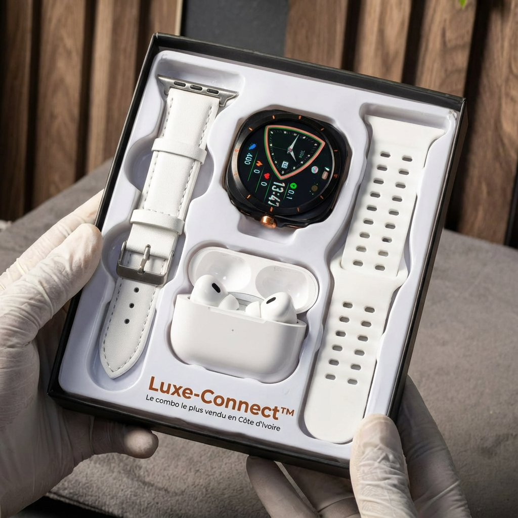 ✨ Luxe Connect™ – Montre Intelligente Série 10 + Écouteurs Sans Fil ✨
🔥 Le duo high-tech le plus vendu en Côte d’Ivoire 🇨🇮